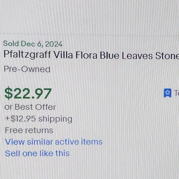 NWOT PFALTZGRAFF Villa Flora Blue Leaves Stoneware Coffee Mugs Set of 4 - Picture 11 of 12